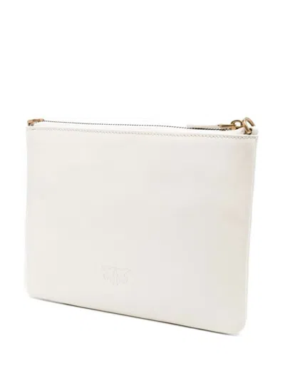 Shop Pinko 'flat Love Bag' White Shoulder Bag With Logo Patch In Smooth Leather Woman