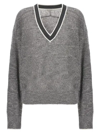 Shop Brunello Cucinelli Varsity Sweater In Gray