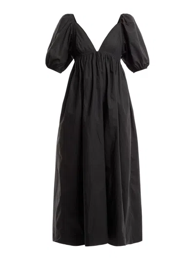 Shop Ganni Women's Black Cotton Poplin Long Dress