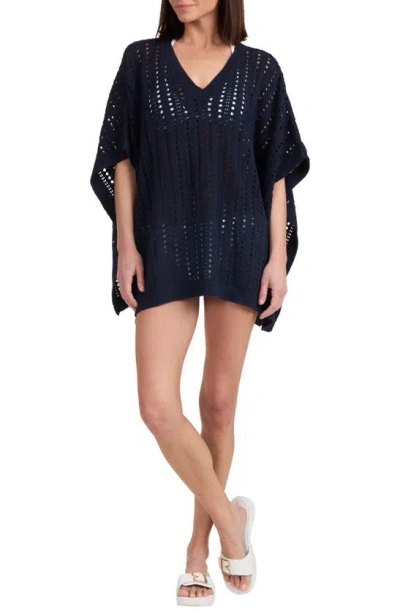 Shop Bruno Magli Openwork Cover-up Poncho In Navy