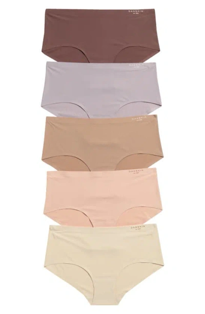 Shop Danskin Pack Of 5 Bonded Hipster Panties In Brown Multi