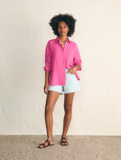 Shop Faherty Laguna Linen Relaxed Shirt In Cone Flower