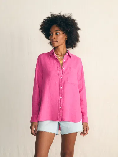 Shop Faherty Laguna Linen Relaxed Shirt In Cone Flower