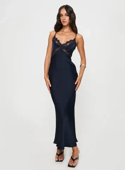 Shop Princess Polly Treasure Bias Cut Maxi Dress In Navy