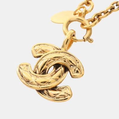 Pre-owned Chanel Matelasse Coco Mark Necklace Gp Gold Vintage