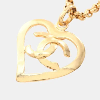 Pre-owned Chanel Coco Mark Heart Necklace Gp Gold 953