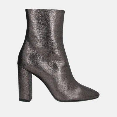 Pre-owned Saint Laurent Leather Ankle Ankle Boots Size 36.5 In Metallic