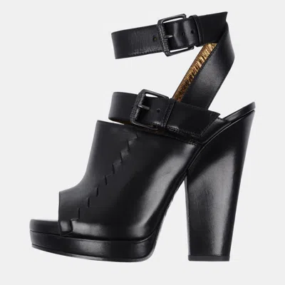 Pre-owned Bottega Veneta Leather Platform Sandals Size 40 In Black