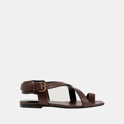 Pre-owned Saint Laurent Brown Leather Sandals Size 36.5