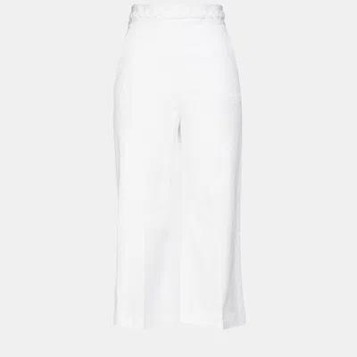 Pre-owned Red Valentino White Cotton Twill Wide Leg Pants S (it 40)