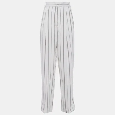 Pre-owned Joseph White Striped Cotton Blend Wide Leg Pants S (fr 34)