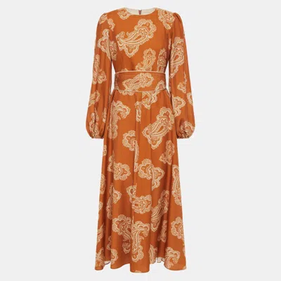 Pre-owned Zimmermann Orange Paisley Silk Maxi Dress M
