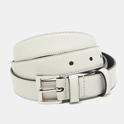 Pre-owned Prada White Leather Slim Belt 80 Cm