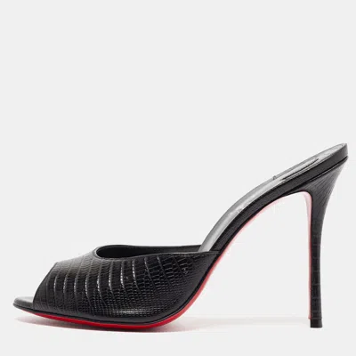 Pre-owned Christian Louboutin Black Lizard Embossed Leather Me Dolly Sandals Size 42