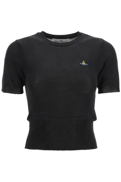 Shop Vivienne Westwood Short Sleeve Sweater With Orb Embroidery In Black