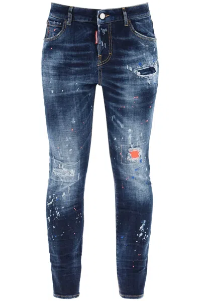 Shop Dsquared2 Jeans Dark Neon Splash Wash 642 In Blue