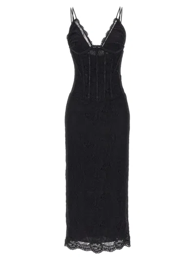 Shop Dolce & Gabbana Lace Longuette Dress Dresses In Black