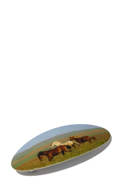 Chunks Horse Girl Oval Barrette In Multi Green