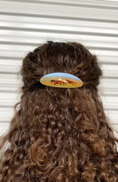 Chunks Horse Girl Oval Barrette In Multi Green