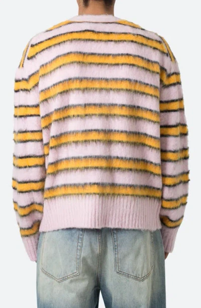 Shop Mnml Striped Faux Mohair Cardigan In Pink