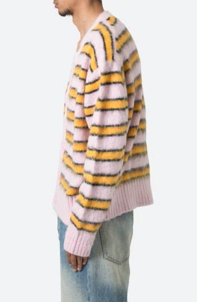 Shop Mnml Striped Faux Mohair Cardigan In Pink