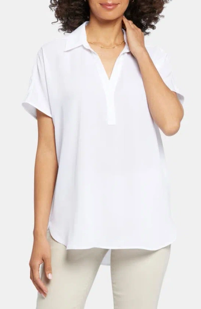 Nydj Becky Leaf Print Split Neck Woven Top In Optic White