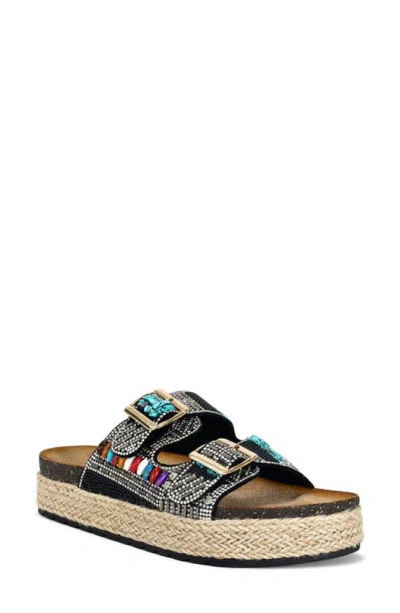 Shop Azalea Wang Kaylum Embellished Platform Slide Sandal In Black Multi