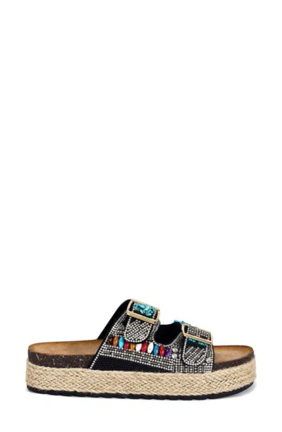 Shop Azalea Wang Kaylum Embellished Platform Slide Sandal In Black Multi