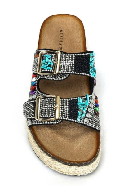 Shop Azalea Wang Kaylum Embellished Platform Slide Sandal In Black Multi