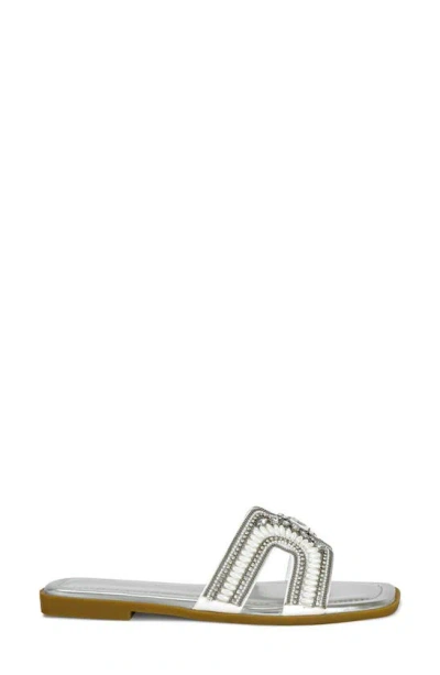 Azalea Wang Madiha Embellished Slide Sandal In Silver