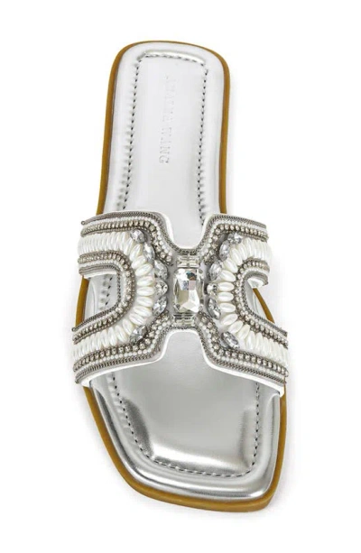Azalea Wang Madiha Embellished Slide Sandal In Silver