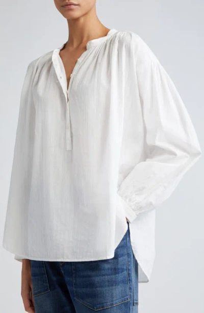 Shop Nili Lotan Neville Cotton Popover Shirt In Ivory Dobby Stripes