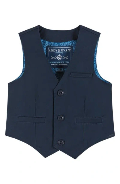 Shop Andy & Evan Vest, Button-up Bodysuit, Pants & Bow Tie Set In Navy