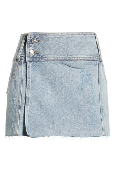 Mistress Rocks Faux Wrap Denim Miniskirt In Denim