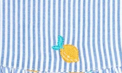 Shop Jojo Maman Bébé Stripe Lemon Embroidered Cotton Romper In Blue