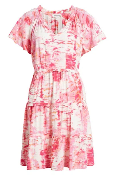 Shop Beachlunchlounge Camila Floral Flutter Sleeve Dress In Rose Powder