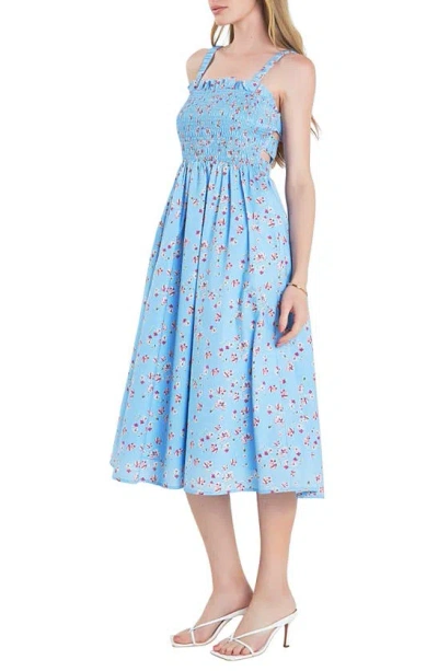 Shop English Factory Smocked Floral Sundress In Blue Multi