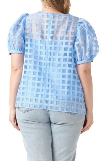 English Factory Sheer Plaid Short Puff Sleeve Top In Blue