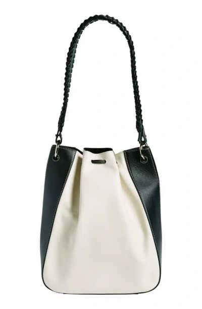 Shop Strathberry X Collagerie Large Bolo Colorblock Leather Bucket Bag In Black/ Off White/ Green
