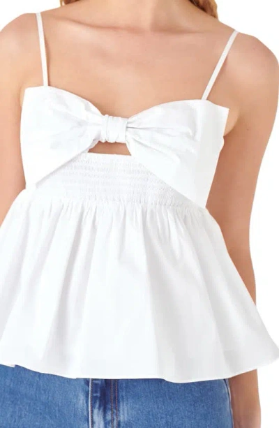 English Factory Front Bow Peplum Top In White