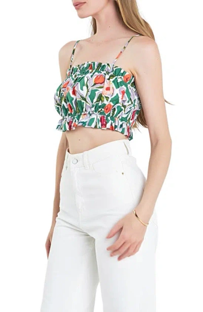 English Factory Floral Crop Camisole In Green Multi