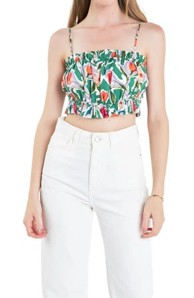 English Factory Floral Crop Camisole In Green Multi