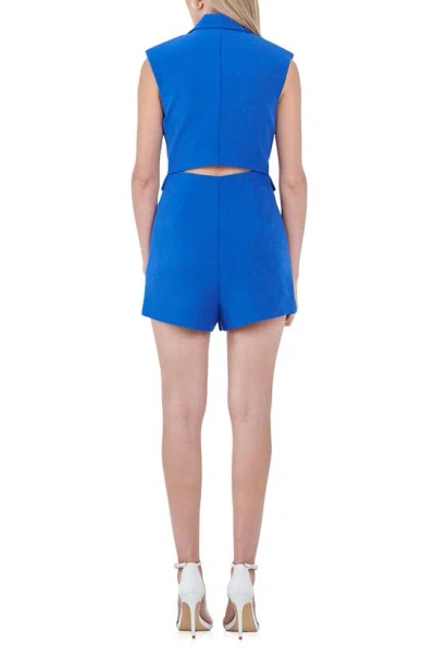 Shop Endless Rose Sleeveless Blazer Romper In Cobalt Blue