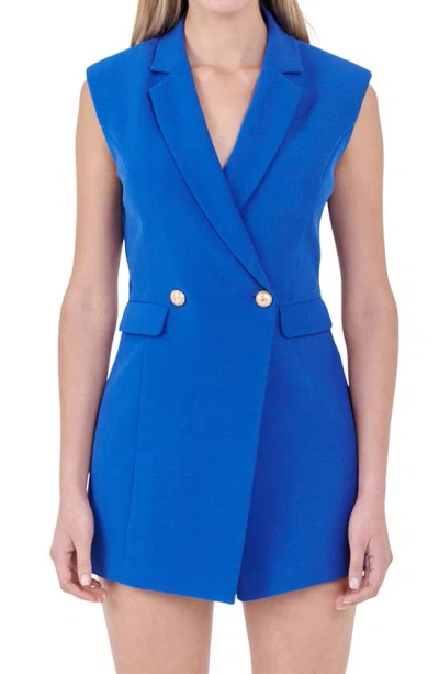 Shop Endless Rose Sleeveless Blazer Romper In Cobalt Blue