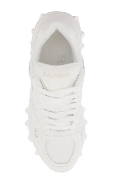 Shop Balmain B-east Leather And Mesh Sneakers In Bianco