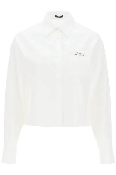 Shop Versace Barocco Cropped Shirt In Bianco