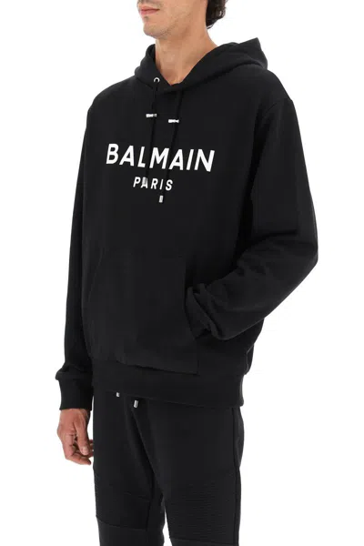 Shop Balmain Logo Hoodie In Nero