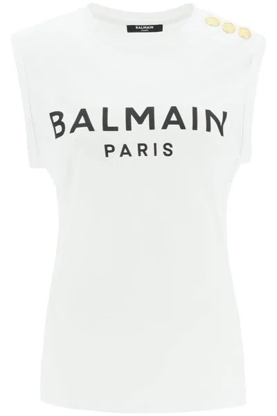 Shop Balmain Logo Top With Embossed Buttons In Bianco