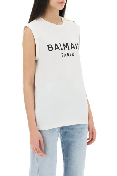 Shop Balmain Logo Top With Embossed Buttons In Bianco