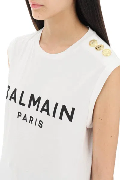 Shop Balmain Logo Top With Embossed Buttons In Bianco